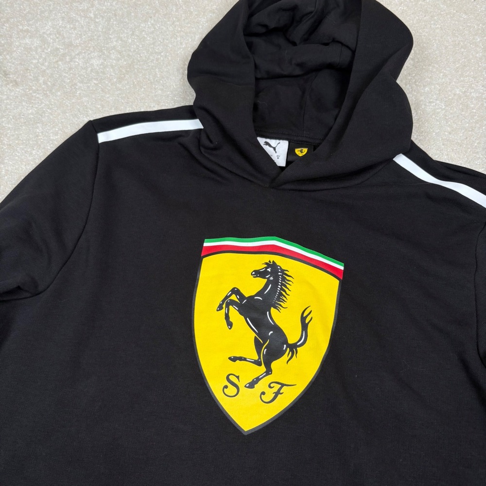 Puma Scuderia Ferrari Mens Black T7 Shield Hoodie Sweatshirt 530889-01 Size M